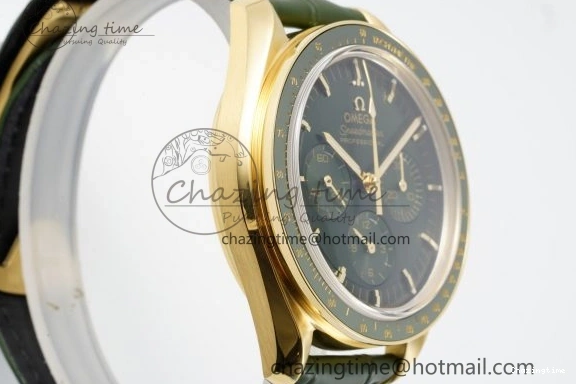 0512 Speedmaster Moonwatch in Moonshine Gold YG RMF Best Edition Green Dial on Green Leather Strap Manual Chrono EasyCare 7832